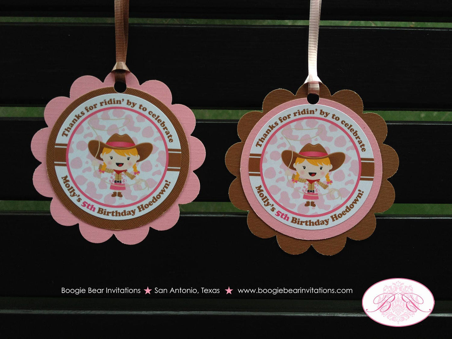 Pink Cowgirl Birthday Party Favor Tags Western Wild West Horse Pony Boots Country Farm Barn Cow Girl Hat Boogie Bear Invitations Molly Theme