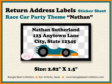 Load image into Gallery viewer, Race Car Birthday Party Invitation Orange Teal Grand Prix Racing Track Boy Boogie Bear Invitations Nathan Theme Paperless Printable Printed