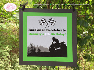 Green ATV Off Road Birthday Door Banner Black Party Quad All Terrain Vehicle 4 Wheeler Racing Boy Girl Boogie Bear Invitations Dannely Theme