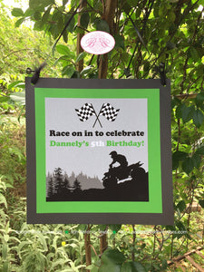 Green ATV Off Road Birthday Door Banner Black Party Quad All Terrain Vehicle 4 Wheeler Racing Boy Girl Boogie Bear Invitations Dannely Theme