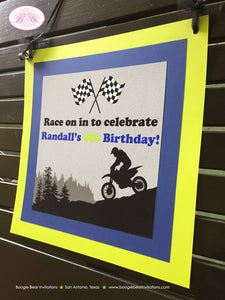 Dirt Bike Birthday Party Door Banner Off Road Blue Lime Green Black Enduro Racing Motorcycle Motocross Boogie Bear Invitations Randall Theme