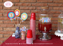 Load image into Gallery viewer, Circus Animals Party Beverage Card Birthday Drink Label Sign Big Top Red Blue Yellow Showman Carnival Boogie Bear Invitations Oscar Theme