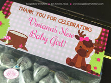 Load image into Gallery viewer, Little Moose Baby Shower Treat Bag Toppers Folded Favor Girl Pink Forest Woodland Animals Party Plaid Boogie Bear Invitations Viviana Theme