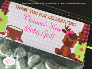 Little Moose Baby Shower Treat Bag Toppers Folded Favor Girl Pink Forest Woodland Animals Party Plaid Boogie Bear Invitations Viviana Theme