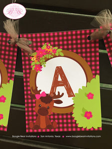 Little Moose Baby Shower Party Banner Birthday Pink Girl Forest Woodland Animals Calf Plaid Flowers Boogie Bear Invitations Viviana Theme