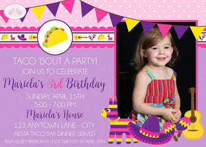 Fiesta Taco Birthday Party Invitation Photo Girl Pink Purple Cinco de Mayo Boogie Bear Invitations Mariela Theme Paperless Printable Printed