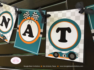Race Car Name Birthday Party Banner Driver Boy Racing Orange Teal Black 1st 2nd 3rd 4th 5th 6th 7th 8th Boogie Bear Invitations Nathan Theme