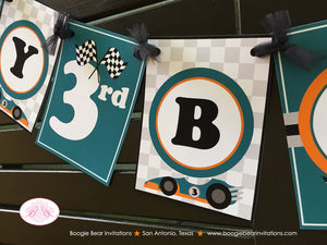Race Car Happy Birthday Party Banner Racing Race Orange Teal Black Boy 1st 2nd 3rd 4th 5th 6th 7th 8th Boogie Bear Invitations Nathan Theme