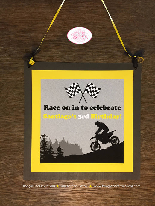 Dirt Bike Birthday Party Door Banner Off Road Boy Girl Yellow Motorcycle Motocross Enduro Racing Race Boogie Bear Invitations Santiago Theme