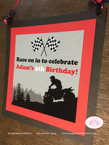 Red ATV Off Road Birthday Door Banner Black Party Quad All Terrain Vehicle 4 Wheeler Racing Boy Girl Boogie Bear Invitations Adam Theme