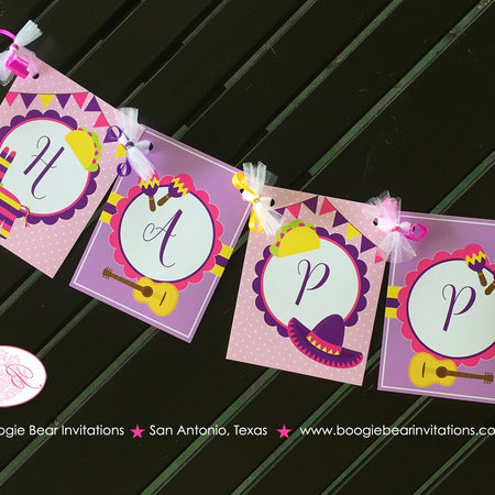 Fiesta Taco Happy Birthday Banner Party Girl Pink Yellow Purple Cinco De Mayo Mexico Parade Sombrero Boogie Bear Invitations Mariela Theme