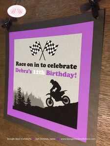 Dirt Bike Birthday Party Door Banner Off Road Girl Purple Black Enduro Motorcycle Motocross Race Racing Boogie Bear Invitations Debra Theme