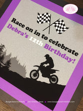 Load image into Gallery viewer, Dirt Bike Birthday Party Door Banner Off Road Girl Purple Black Enduro Motorcycle Motocross Race Racing Boogie Bear Invitations Debra Theme