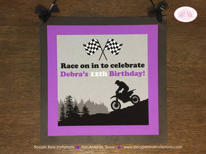 Dirt Bike Birthday Party Door Banner Off Road Girl Purple Black Enduro Motorcycle Motocross Race Racing Boogie Bear Invitations Debra Theme