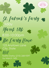 Load image into Gallery viewer, St. Patrick&#39;s Day Party Invitation Irish Green Lucky Shamrock Holiday 1st Boogie Bear Invitations Darby Theme Paperless Printable Printed