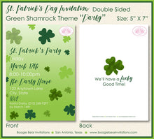 Load image into Gallery viewer, St. Patrick&#39;s Day Party Invitation Irish Green Lucky Shamrock Holiday 1st Boogie Bear Invitations Darby Theme Paperless Printable Printed