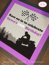 Load image into Gallery viewer, Purple ATV Birthday Party Door Banner Happy Off Road Quad Black Girl All Terrain Vehicle 4 Wheeler Racing Boogie Bear Invitations Dawn Theme