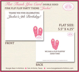 Flip Flop Pool Party Thank You Card Birthday Swimming Girl Pink Swim Ocean Beach Summer Island Boogie Bear Invitations Jackie Theme Printed