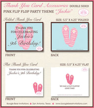 Load image into Gallery viewer, Flip Flop Pool Party Thank You Card Birthday Swimming Girl Pink Swim Ocean Beach Summer Island Boogie Bear Invitations Jackie Theme Printed