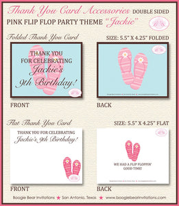 Flip Flop Pool Party Thank You Card Birthday Swimming Girl Pink Swim Ocean Beach Summer Island Boogie Bear Invitations Jackie Theme Printed