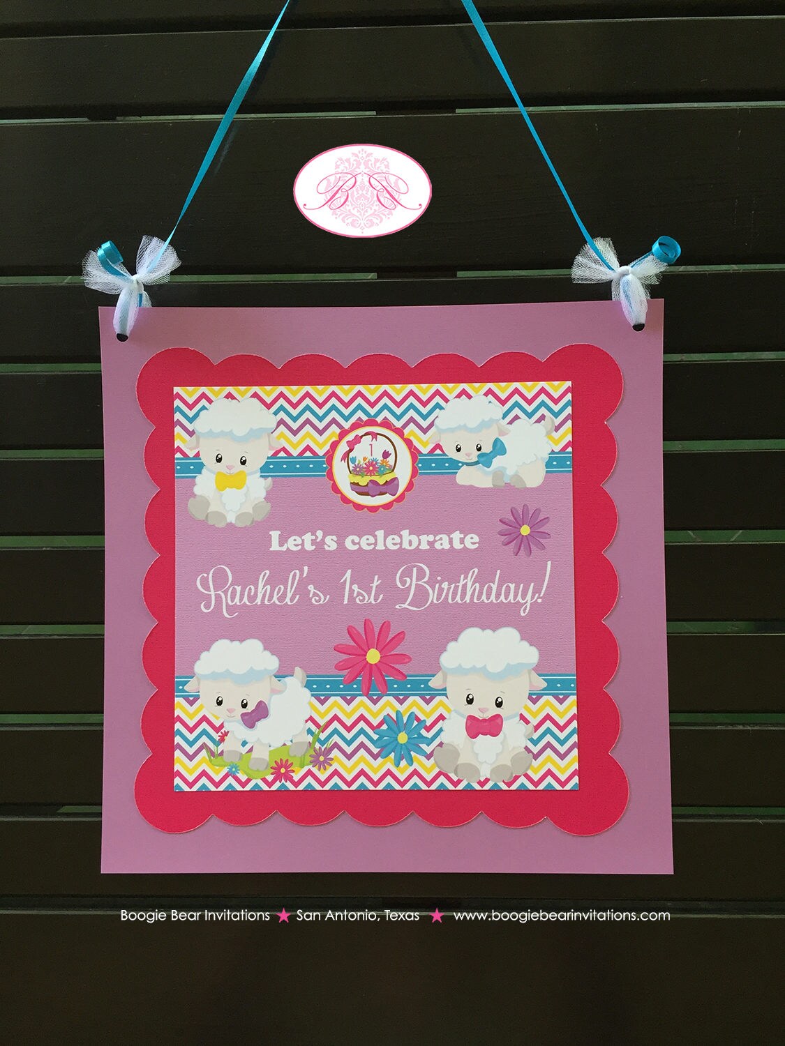 Spring Lambs Birthday Party Door Banner Sheep Pink Girl Easter Pink Yellow Purple Pastel Little Sheep Boogie Bear Invitations Rachel Theme