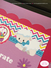 Load image into Gallery viewer, Spring Lambs Birthday Party Door Banner Sheep Pink Girl Easter Pink Yellow Purple Pastel Little Sheep Boogie Bear Invitations Rachel Theme