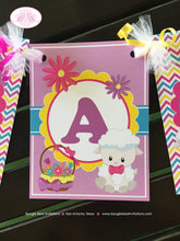 Load image into Gallery viewer, Spring Lambs Birthday Party Name Banner Sheep Girl Easter Pink Yellow Purple Flower Garden Spring Boogie Bear Invitations Rachel Theme