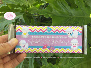 Spring Lambs Birthday Party Candy Bar Wraps Wrappers Sticker Sheep Girl Easter Pink Yellow Purple Blue Boogie Bear Invitations Rachel Theme