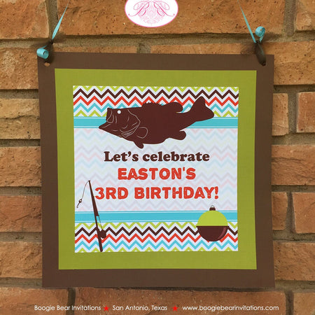 Bass Fishing Birthday Party Door Banner Fish Boy Girl Pole Bob Reel Chevron Boat Fisherman Lake River Boogie Bear Invitations Easton Theme