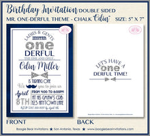Load image into Gallery viewer, Mr. Wonderful Birthday Party Invitation Chalkboard Navy Blue Silver ONE 1st Boogie Bear Invitations Odin Theme Paperless Printable Printed