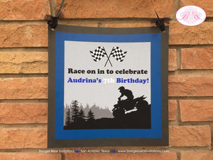ATV Off Road Birthday Door Banner Happy Boy Girl Blue Black All Terrain Vehicle Quad 4 Wheeler Racing Boogie Bear Invitations Audrina Theme
