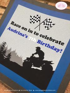 ATV Off Road Birthday Door Banner Happy Boy Girl Blue Black All Terrain Vehicle Quad 4 Wheeler Racing Boogie Bear Invitations Audrina Theme