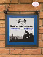 Load image into Gallery viewer, ATV Off Road Birthday Door Banner Happy Boy Girl Blue Black All Terrain Vehicle Quad 4 Wheeler Racing Boogie Bear Invitations Audrina Theme