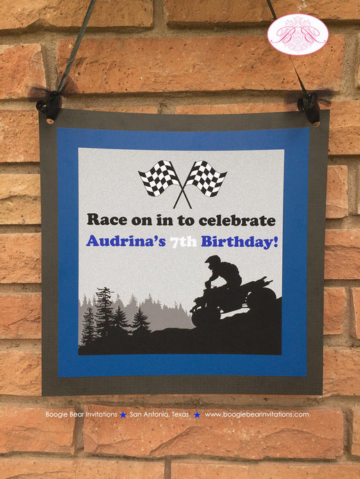 ATV Off Road Birthday Door Banner Happy Boy Girl Blue Black All Terrain Vehicle Quad 4 Wheeler Racing Boogie Bear Invitations Audrina Theme