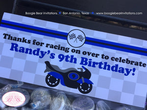Blue Motorcycle Birthday Party Treat Bag Toppers Folded Favor Black Enduro Motocross Racing Street Race Boogie Bear Invitations Randy Theme