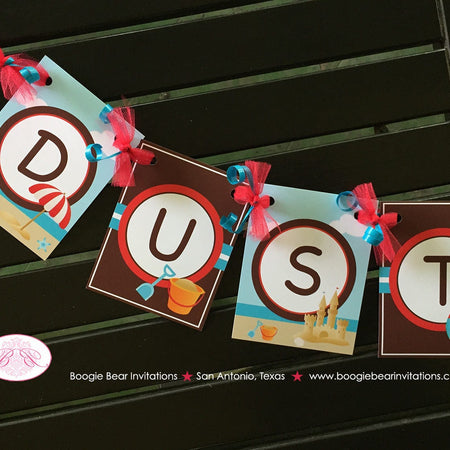 Retro Beach Birthday Party Banner Pool Small Name Age Ocean Girl Boy Pool Swimming Swim Splash Bash Boogie Bear Invitation Dustin Theme