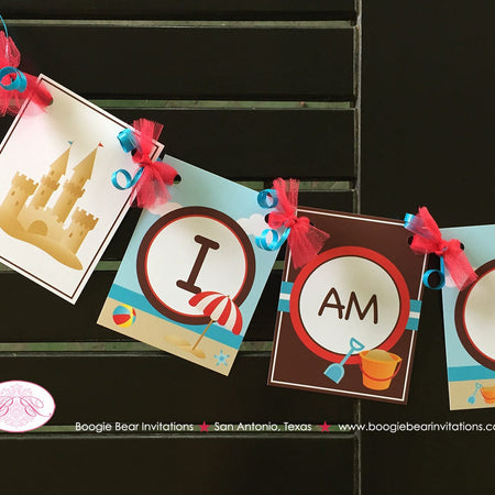Retro Beach I am 1 Birthday Highchair Banner Party Ball Swimming Pool Swim Ocean Island Splash Girl Boy Boogie Bear Invitations Dustin Theme