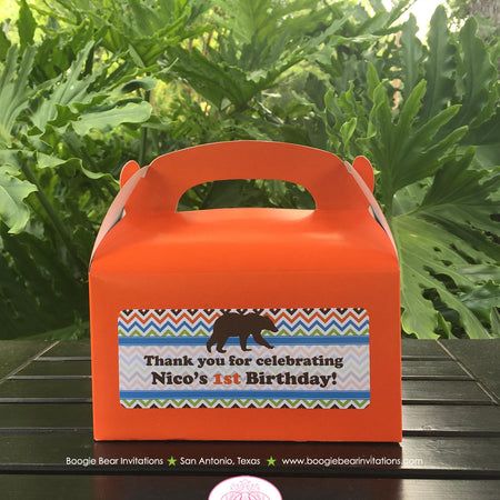 Grizzly Bear Birthday Party Treat Boxes Favor Paw Print Forest Animals Kodiak Rustic Camping Girl Boy Box Boogie Bear Invitations Nico Theme