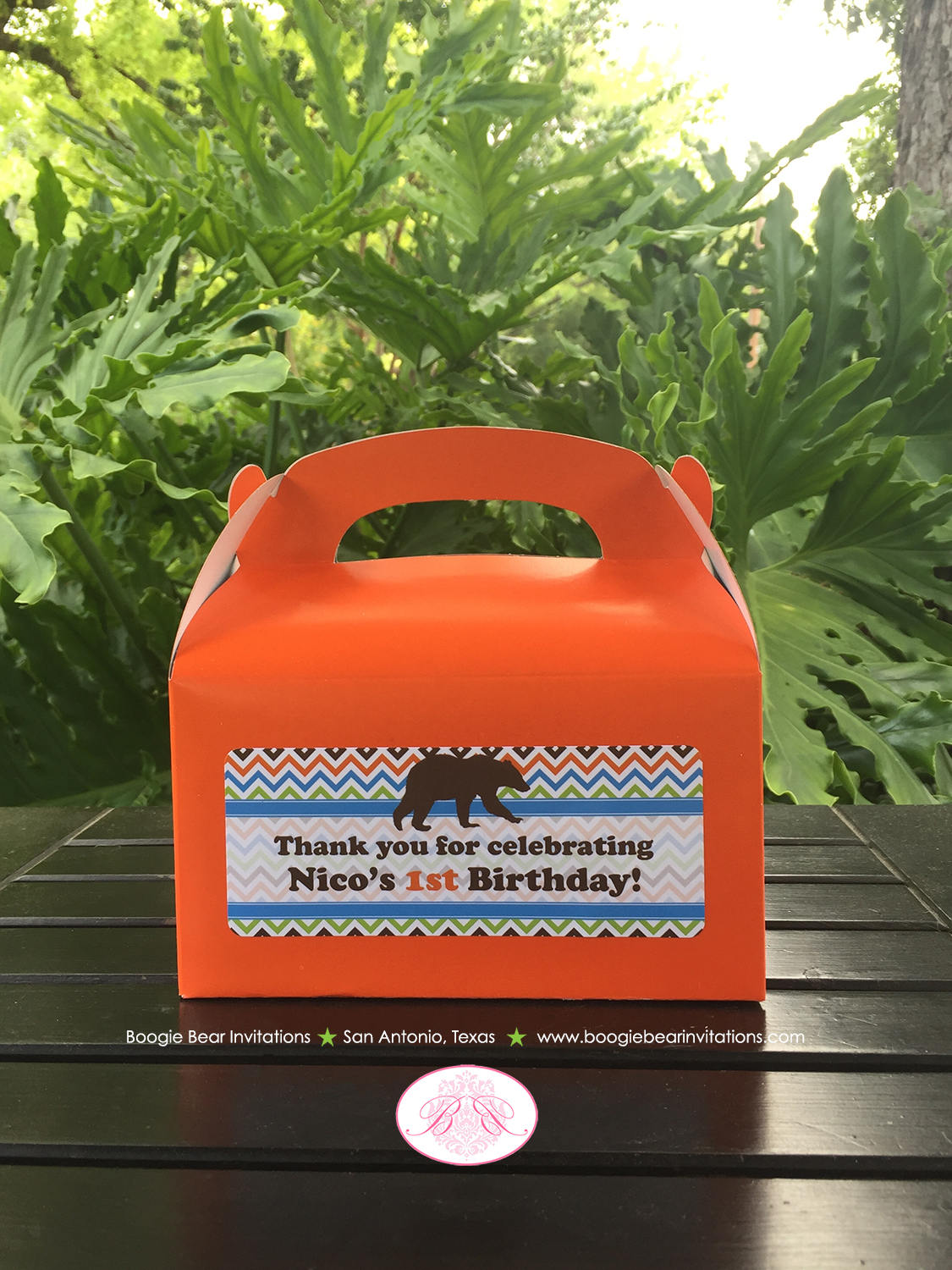 Grizzly Bear Birthday Party Treat Boxes Favor Paw Print Forest Animals Kodiak Rustic Camping Girl Boy Box Boogie Bear Invitations Nico Theme