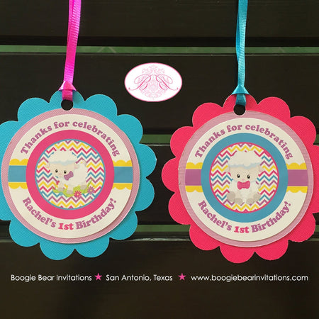 Spring Lambs Birthday Party Favor Tags Easter Little Sheep Girl Pink Yellow Purple Garden Spring Picnic Boogie Bear Invitations Rachel Theme