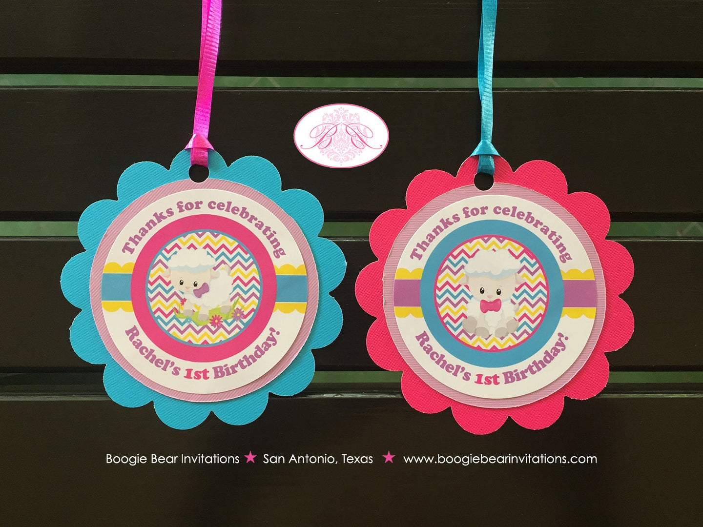 Spring Lambs Birthday Party Favor Tags Easter Little Sheep Girl Pink Yellow Purple Garden Spring Picnic Boogie Bear Invitations Rachel Theme