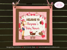 Load image into Gallery viewer, Cowgirl Pink Baby Shower Door Banner Girl Modern Chic Rustic Farm Barn Ranch Country Brown Paisley Boogie Bear Invitations Cheyenne Theme