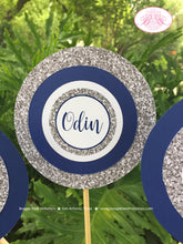 Load image into Gallery viewer, Mr. Wonderful Birthday Party Centerpiece Set ONE Onederful 1st Little Man Bow Tie Navy Blue Silver White Boogie Bear Invitations Odin Theme