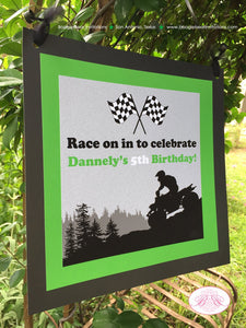 Green ATV Off Road Birthday Door Banner Black Party Quad All Terrain Vehicle 4 Wheeler Racing Boy Girl Boogie Bear Invitations Dannely Theme