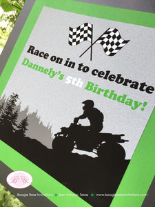 Green ATV Off Road Birthday Door Banner Black Party Quad All Terrain Vehicle 4 Wheeler Racing Boy Girl Boogie Bear Invitations Dannely Theme