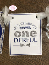 Load image into Gallery viewer, Mr. Wonderful Highchair I am 1 Banner Birthday Party Bow Tie Boy Navy Blue Silver White Onederful ONE 1st Boogie Bear Invitations Odin Theme