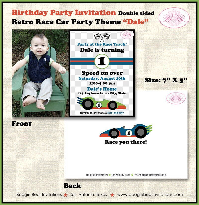 Race Car Photo Birthday Party Invitation Boy Girl Racing Track Grand P ...