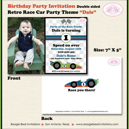 Race Car Photo Birthday Party Invitation Boy Girl Racing Track Grand Prix Boogie Bear Invitations Dale Theme Paperless Printable Printed
