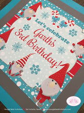 Load image into Gallery viewer, Winter Gnomes Birthday Party Door Banner Girl Boy Red Blue Snowing Christmas Snowflake Snow Dryad Dwarf Boogie Bear Invitations Garth Theme