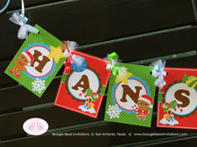 Load image into Gallery viewer, Gingerbread Boy Birthday Party Banner Small Red Green Lollipop Snowflake Snow 1st 2nd 3rd 4th 5th 6th Boogie Bear Invitations Hansel Theme